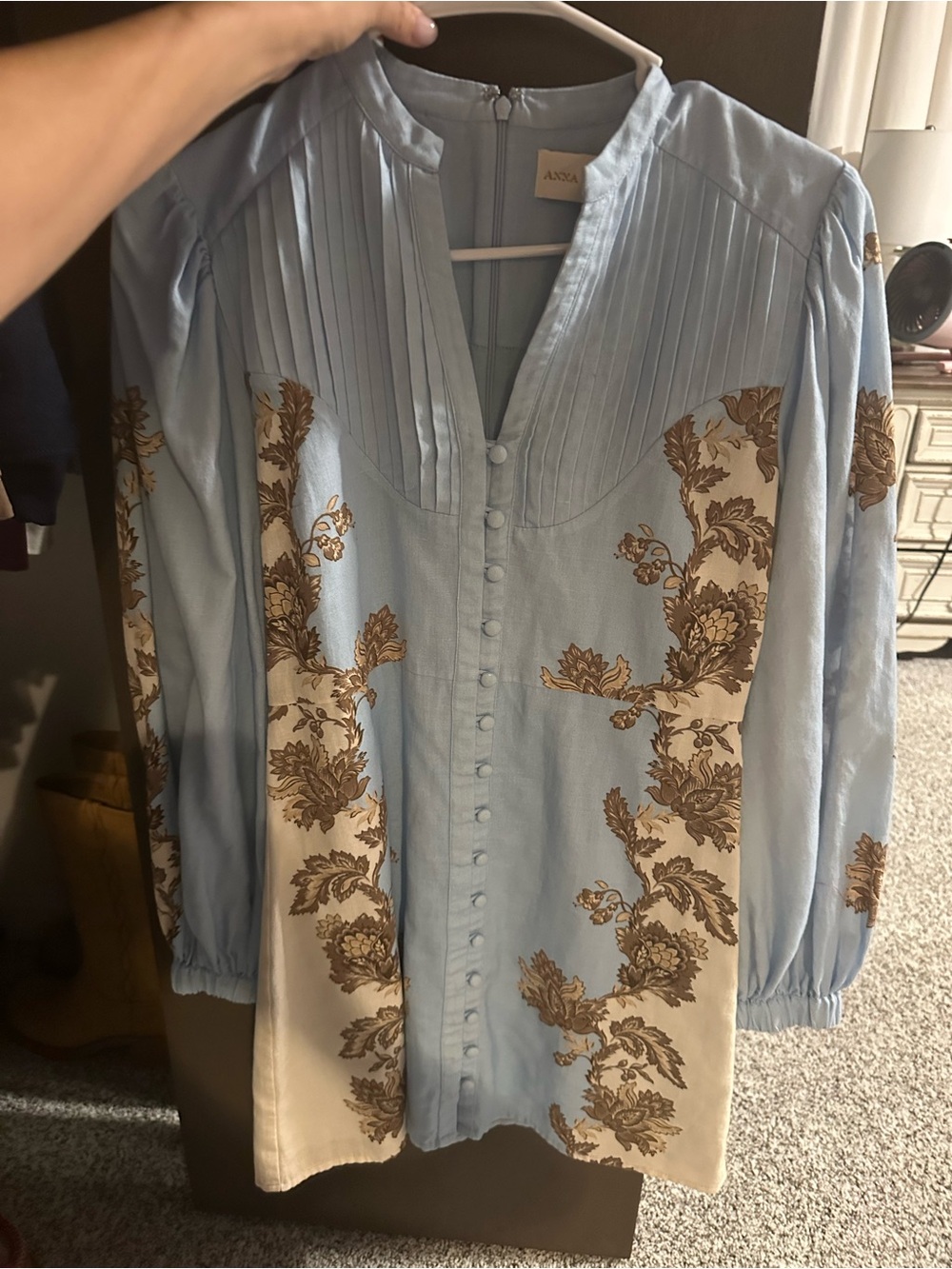 Anna Sui Light Blue Floral Paneled Button-Front Dress